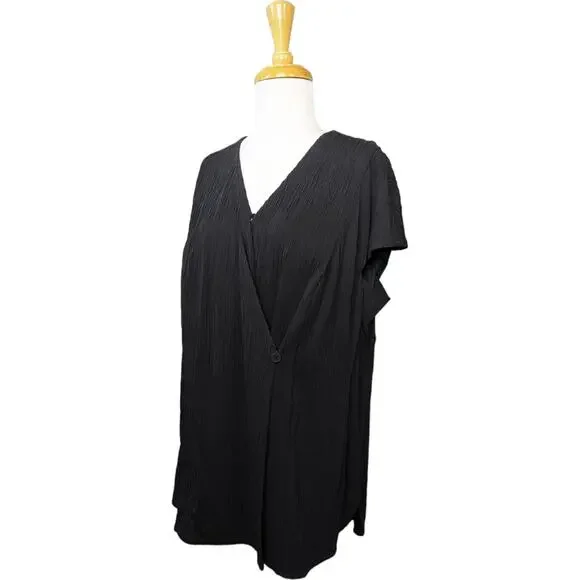 NEW MM LaFleur Valerie Wrap Top 1X Pleated Jersey Crepe Black Cap Sleeve - Picture 12 of 13